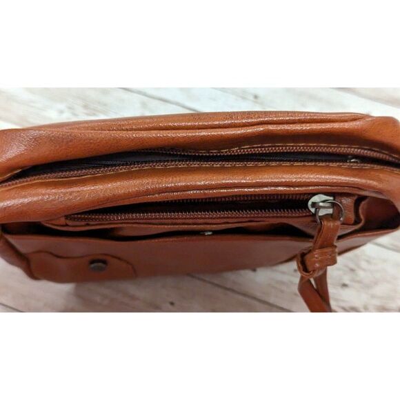 Womens 9.5" x 6.5" x 3" Brown Faux Leather Removable Strap Shoulder Bag Pockets - Picture 3 of 7